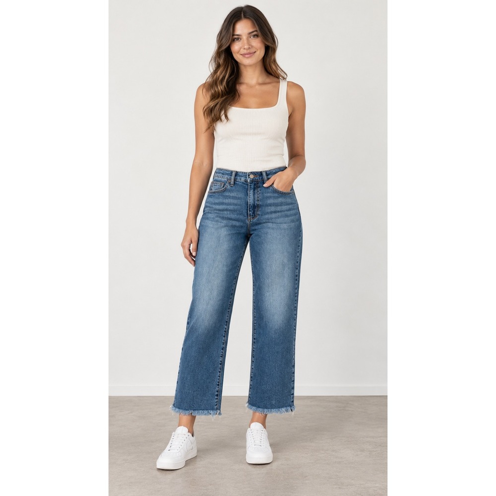 Joes Jeans Womens High Rise Wide Leg Raw Hem Blue Denim Jeans Size 26